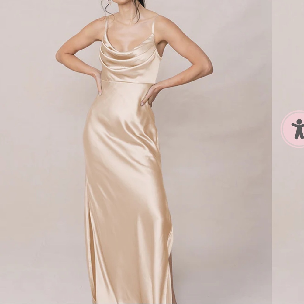 Revelry Satin Cowl Slip Dress in Gold Champagne